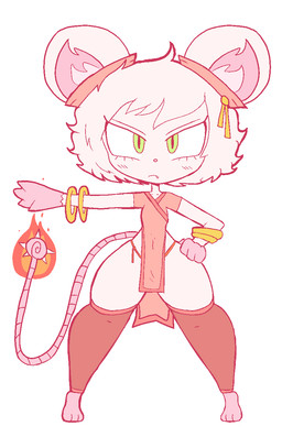 anthro barefoot blush blush_lines bracelet breasts clothed clothing fangs feet female fire flat_chested fur green_eyes hair jewelry legwear looking_at_viewer navel panties simple_background small_breasts solo tail teeth thick_thighs thigh_highs underwear white_background white_body white_fur wide_hips usagibun1 varis_(usagibun1) mammal mouse murid murine rodent 2024 digital_media_(artwork) hi_res