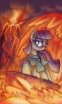 clothed clothing detailed_background female feral fire grey_body lava lava_surfing mane outside purple_mane rock smoke solo teal_eyes volcano cazra friendship_is_magic hasbro my_little_pony maud_pie_(mlp) equid equine horse mammal pony 2014 hi_res signature