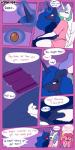 1:2 anthro bed candy chocolate clothing comic dessert dialogue duo_focus english_text female female/female food friendship_is_magic furniture group hasbro hi_res legwear my_little_pony pillow pinkie_pie_(mlp) princess_celestia_(mlp) princess_luna_(mlp) sibling_(lore) simple_background sister_(lore) sisters_(lore) spunkubus stockings text towel