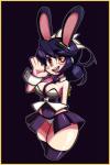 blush blush_stickers border bottomwear breasts clothing cuff_(restraint) duo female hair living_hair looking_at_viewer open_mouth red_eyes restraints skirt solo_focus wrist_cuffs yellow_border jomokin skullgirls filia samson_(skullgirls) animal_humanoid humanoid lagomorph lagomorph_humanoid leporid_humanoid mammal mammal_humanoid rabbit_humanoid 2:3 absurd_res hi_res