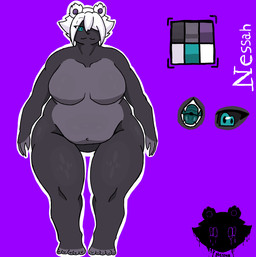 anthro big_breasts breasts female nessahuwu obese overweight overweight_female solo unusual_eyes nessahart nessah bear mammal