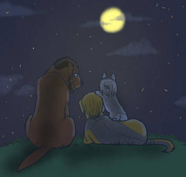 blonde_hair brown_body brown_fur brown_hair cloud feral feral_with_hair full_moon fur grass grey_body grey_fur grey_hair group hair lying moon night plant sitting sitting_on_another sky star starry_sky trio yellow_body yellow_fur mizzkie attack_on_titan ian_dietrich mitabi_jarnach rico_brzenska broholmer canid canine canis domestic_dog mammal spitz swedish_vallhund low_res