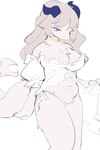 breasts cleavage clothed clothing female fur horn navel simple_background solo tail white_background white_body white_fur recorder_(artist) mythology dragon mythological_creature mythological_scalie scalie