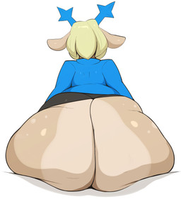 anthro antlers big_butt blonde_hair bottomwear butt clothing female hair horn huge_butt shirt sitting skirt solo tan_body topwear arizonathevixen deltarune undertale_(series) carol_holiday deer mammal new_world_deer reindeer absurd_res hi_res