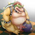 anthro balls belly duo erection genitals humanoid_hands licking male moobs navel oral overweight overweight_male penile penis penis_lick sex sitting tongue tongue_out mumimushu5 mario_bros nintendo bowser chain_chomp koopa scalie 1:1 2016