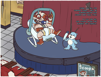 abandoned abandoned_building ageplay anthro bdsm bodily_fluids bondage bound diaper duo future gag genital_fluids genitals infantilism lock machine male male/male object_in_mouth pacifier pacifier_gag pacifier_in_mouth penis plushie roleplay science_fiction small_penis text unclean_diaper urine used_diaper wet_diaper young young_anthro young_male poorsal scoops_(spoons) animate_inanimate hyena living_plushie mammal robot english_text hi_res