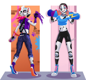 aged_up anthro anthrofied armor blush bottomwear breasts can clothed clothing container crop_top duo elbow_pads female fingerless_gloves fingers footwear fur gloves handwear headgear helmet holding_can holding_container holding_object holding_paint_can holding_skateboard kerchief knee_pads looking_at_viewer markings midriff navel open_mouth paint pants shirt shoes skateboard smile spots spotted_body spray_can spray_paint standing tail topwear vehicle dal101strefan 101_dalmatian_street 101_dalmatians disney da_vinci_(101_dalmatians) dolly_(101_dalmatians) canid canine canis dalmatian domestic_dog mammal digital_media_(artwork) hi_res sibling_(lore) sister_(lore) sisters_(lore)
