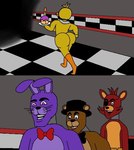 anthro bib big_butt bow_tie butt carl_the_cupcake clothing cupcake eye_patch eyewear female food group hat headgear headwear male top_hat animan_studios axel_in_harlem five_nights_at_freddy's i_put_the_new_forgis_on_the_jeep scottgames bonnie_(fnaf) chica_(fnaf) cupcake_(fnaf) foxy_(fnaf) freddy_(fnaf) avian bear bird canid canine chicken fox galliform gallus_(genus) lagomorph leporid mammal phasianid rabbit meme