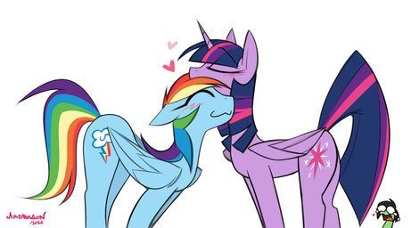 blush bodily_fluids duo female female/female feral heart_symbol horn nuzzling simple_background tears wings madragon friendship_is_magic hasbro my_little_pony mythology anon rainbow_dash_(mlp) twilight_sparkle_(mlp) earth_pony equid equine horse mammal mythological_creature mythological_equine pegasus pony winged_unicorn hi_res