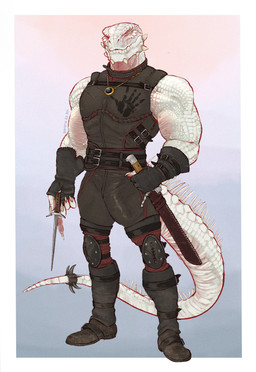 anthro bulge claws clothed clothing dark_brotherhood detailed_bulge footwear genital_outline jewelry male muscular muscular_male necklace penis_outline shoes solo standing tail white_body banana_da_boi bethesda_game_studios microsoft skyrim the_elder_scrolls argonian scalie absurd_res digital_media_(artwork) digital_painting_(artwork) hi_res painting_(artwork) portrait