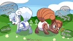 ambiguous/ambiguous ambiguous_gender butt clothed clothing dialogue diaper feral imminent_feces imminent_scat looking_at_another outside pawpads paws presenting presenting_hindquarters raised_leg raised_tail speech_bubble tail teasing wearing_diaper fairyfudge nintendo pokemon alolan_form alolan_vulpix generation_1_pokemon generation_7_pokemon pokemon_(species) regional_form_(pokemon) vulpix digital_media_(artwork) signature