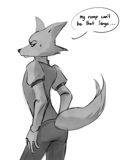anthro bodily_fluids bottomwear clothed clothing dialogue fur looking_back male pants shirt simple_background solo sweat sweatdrop tail text topwear vest white_background juniepix don't_eat_the_neighbours fox_(don't_eat_the_neighbours) canid canine fox mammal 2026 digital_media_(artwork) english_text greyscale hi_res monochrome