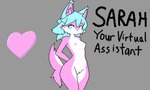2_tails 5:3 anthro areola blue_eyes blue_hair canid canine canis digital_media_(artwork) english_text female fur hair hands_behind_back heart_symbol hi_res hikaridraws mammal multi_tail navel nipples nude pink_areola pink_body pink_fur pixel_(artwork) sarah_(hikaridraws) solo standing tail text white_body white_fur wolf