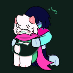 anthro blush blush_lines duo eyewear fur glasses horn hug male male/male one_eye_closed pink_eyes scarf sitting sitting_on_ground white_body white_fur yuyuawa deltarune undertale_(series) ralsei bovid caprine goat human mammal 1:1 low_res