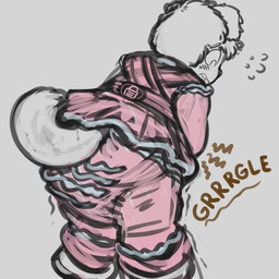 ambiguous_gender anthro big_diaper black_nose blush blush_lines bodily_fluids bottomwear clean_diaper clenched_teeth clothed clothing diaper diaper_under_clothing dress floppy_ears flying_sweatdrops frilly frilly_clothing frilly_dress grey_background hair imminent_feces lock_symbol locked_diaper panicking pants pink_bottomwear pink_clothing pink_dress pink_pants rumbling_stomach simple_background solo sound_effects sweat sweatdrop tail teeth three-quarter_view vowelless vowelless_sound_effect wearing_diaper ludis-luteo canid canine canis domestic_dog mammal 1:1 2020 absurd_res hi_res portrait three-quarter_portrait male_(lore)