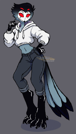 anthro bottomwear clothing crop_top denim denim_bottomwear denim_clothing feet femboy jeans male pants shirt solo talons toes topwear zimakum hellaverse helluva_boss stolas_(helluva_boss) avian bird demon owl absurd_res colored_sketch hi_res sketch