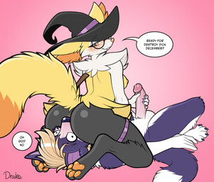 anthro anus biped bodily_fluids breasts butt clothing dialogue duo erection eyelashes facesitting female fur genital_fluids genitals handjob hat headgear headwear lying male male/female nude on_back penile penis precum pupils sex sitting sitting_on_another smile speech_bubble text thick_thighs witch_hat yellow_body conditional_dnp drako1997 nintendo pokemon dean_(drako1997) light_(codeco) braixen canid canine canis generation_6_pokemon mammal pokemon_(species) wolf hi_res