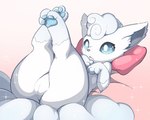 2016 3_toes 5:4 aliasing alolan_form alolan_vulpix alternate_color barely_visible_genitalia barely_visible_pussy blue_eyes butt canid canine digital_media_(artwork) feet female feral fur generation_7_pokemon genitals innie_pussy legs_up lying mammal multi_tail nintendo nude on_back pata pawpads paws pillow plump_labia pokemon pokemon_(species) presenting presenting_pussy pussy rear_view regional_form_(pokemon) solo sparkles tail toes white_body white_fur