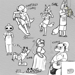 anthro big_bulge biped bulge cigarette clothing detailed_bulge dress group gynomorph gynomorph_anthro intersex intersex_anthro male male_anthro nipple_outline skateboard skateboarding sleeping smoking smoking_cigarette sundress vehicle motosierro sota_(motosierro) american_opossum canid canine fox gecko lizard mammal marsupial raccoon_dog reptile scalie tanuki 1:1 black_and_white hi_res monochrome sketch_page