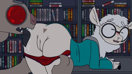 anthro anus blush butt clothing duo eyewear female fur genitals glasses licking_thigh male male/female nerd open_mouth panties questionable_consent red_clothing red_panties red_underwear semi_clothed tongue tongue_out underwear villain_dominating_hero vulva white_body white_fur toxis fluffy_fighters_(series) gruffy_(fluffy_fighters) tabby_(fluffy_fighters) bovid caprine mammal sheep unknown_species 16:9 animated digital_media_(artwork) no_sound short_playtime video widescreen