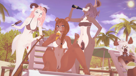 animal_genitalia animal_penis anthro antlers beach bottomless breasts canine_genitalia canine_penis casual_nudity clothed clothing darkened_genitalia dessert ear_piercing equine_genitalia equine_penis female flaccid food freckles genitals group gynomorph horn ice_cream intersex looking_at_viewer nipples penis piercing plant pubes public public_nudity seaside smile sun swimwear tree vulva whinylamb bear bovid canid caprine giraffid hybrid jackalope lagomorph mammal okapi ursine 16:9 3d_(artwork) digital_media_(artwork) hi_res widescreen