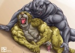 5_toes abs anal anal_penetration anthro anthro_on_anthro balls biceps big_dom_small_sub big_muscles bodily_fluids clenched_teeth dominant duo eyes_closed fangs feet fist from_behind_position fur genital_fluids genitals grey_body grey_skin half-erect hand_on_leg horn huge_muscles humanoid_feet humanoid_genitalia humanoid_penis looking_down lying male male/male male_penetrated male_penetrating male_penetrating_male multicolored_body multicolored_fur muscular muscular_male nipples nude on_side open_mouth pecs penetration penis plantigrade precum pubes saliva sex size_difference spots sweat teeth toes two_tone_body two_tone_fur yellow_body yellow_fur bomb_(artist) felid leopard mammal pantherine rhinoceros absurd_res censored hi_res