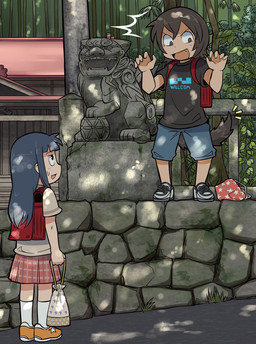 bag bottomwear clothing detailed_background dog_tail duo fangs female footwear growth hair long_hair outside pants sculpture shirt shoes short_hair skirt standing statue surprised tail tail_growth teeth temple topwear transformation haiteku animal_humanoid canid canid_humanoid canine canine_humanoid canis dog_humanoid domestic_dog humanoid mammal mammal_humanoid 2011 hi_res