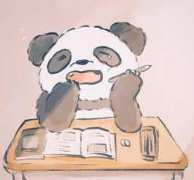 biped black_body black_fur black_nose book chibi cute_fangs eyes_closed fangs fur kemono solo teeth tired white_body white_fur araru bear giant_panda mammal 2021 hi_res