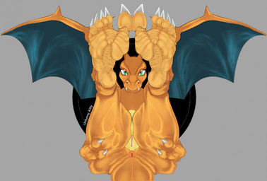 3_fingers 5_toes anthro anus big_butt butt claws eyelashes fangs feet female fingers fire first_person_view foot_fetish foot_focus genitals glistening glistening_body horn huge_butt humanoid_feet leg_grab looking_at_viewer mature_anthro mature_female membrane_(anatomy) membranous_wings nude orange_body paws plantigrade shaved_head shaved_vulva simple_background slightly_chubby soles solo tail teeth text thick_thighs thigh_grab toe_claws toes vulva wide_hips wings wrinked_soles wrinkled_feet wrinkles unfunny_kitty mythology nintendo pokemon charizard dragon generation_1_pokemon humanoid mythological_creature mythological_scalie pokemon_(species) scalie digital_media_(artwork) hi_res