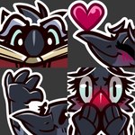 4_fingers anthro beak blush book eyelashes eyes_closed fingers gesture grey_background grey_body hand_on_face heart_symbol reading reading_book simple_background smile solo twitch_emotes waving bbsartboutique avian bird digital_media_(artwork) headshot_portrait multiple_images portrait