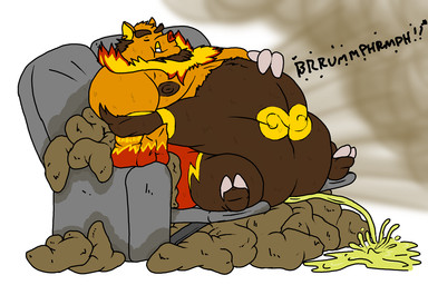 anthro belly big_belly bodily_fluids buried_penis chewing chips_(food) destruction ear_piercing ear_ring earrings_only eating eating_food excessive_feces eyebrows eyes_closed fart fart_cloud feces feces_pile food furniture furniture_damage genital_fluids genitals hooves hyper hyper_feces male moobs morbidly_obese nipples nude obese on_sofa onomatopoeia orange_body overweight peeing penis piercing pooping potato_chips relaxing ring_piercing simple_background sitting sitting_on_sofa smile sofa solo sound_effects text thick_eyebrows tusk_jewelry tusk_ring tusks urine urine_pool urine_stream nintendo pokemon randy_(sortaraccoon) emboar generation_5_pokemon pokemon_(species) 2016 digital_drawing_(artwork) digital_media_(artwork)