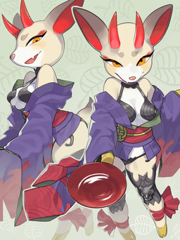 anthro asian_clothing clothing east_asian_clothing female fur hooves horn japanese_clothing kimono multicolored_body multicolored_fur open_mouth open_smile panties pattern_background pink_nose red_horn sake_dish simple_background smile solo tan_body tan_fur two_tone_body two_tone_fur underwear white_body white_fur yellow_eyes kame_3 animal_crossing asian_mythology east_asian_mythology fate_(series) japanese_mythology mythology nintendo type-moon assassin_shuten-douji shino_(animal_crossing) deer demon mammal oni yokai 2021 absurd_res digital_media_(artwork) hi_res shaded