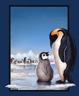 antarctica beak black_beak black_body black_eyes black_feathers blue_sky clear_sky duo feathers feral flippers fluffy grey_body grey_feathers ice markings mountain mountain_range sky snow white_body white_feathers yellow_markings yellow_neck young alexpahomov ambient_penguin avian bird emperor_penguin penguin 2023 alpha_channel digital_media_(artwork) digital_painting_(artwork) painting_(artwork) parent_(lore) parent_and_child_(lore)