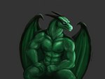 anthro green_body green_scales male markings membrane_(anatomy) membranous_wings muscular muscular_male nipples non-mammal_nipples scales simple_background sitting solo wings purple-blep gigachad mythology mercrantos_(character) dragon mythological_creature mythological_scalie scalie hi_res meme reaction_image