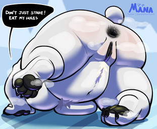 4_toes all_fours anal_request anthro anus big_breasts black_anus black_pawpads black_vulva breast_squish breasts butt dialogue faceless_anthro faceless_character faceless_female feet female fur gaping gaping_anus genitals musk navel oral_request overweight overweight_female pawpads presenting presenting_hindquarters requesting rimming_request sex_request solo speech_bubble squish text thick_thighs toes vulva white_body white_fur manahallowhound bear mammal polar_bear ursine 2021 absurd_res digital_media_(artwork) english_text hi_res