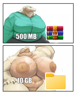 anthro areola big_breasts biped breasts clothed clothing female green_clothing huge_breasts hyper muscular muscular_female navel nipples non-mammal_breasts non-mammal_navel non-mammal_nipples nude overweight overweight_anthro overweight_female simple_background solo thick_thighs white_body collaris decompressed_file_meme winrar crocodilian reptile scalie hi_res