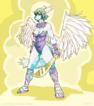 anthro big_breasts breasts clothed clothing feathered_wings feathers female fur hair leotard looking_at_viewer machete melee_weapon simple_background solo standing tail thick_thighs weapon wings robakusa mythology dragon feathered_dragon feathered_scalie furred_dragon furred_scalie mythological_creature mythological_scalie scalie