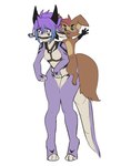 anthro bdsm big_tail bit_gag black_eyes black_horn black_markings bondage bound bovine_ears brown_body brown_fur button_ears digitigrade distressed duo female floppy_ears fluffy fluffy_tail forced fur gag hair happy harness horn markings purple_body purple_eyes purple_hair purple_skin red_hair riding scales scaly_tail scary smile tail thousand_yard_stare unknown_artist mythology prostokvashino alexicus_runeright tama-tama dragon hybrid mythological_creature mythological_scalie scalie hi_res