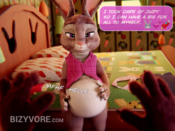 abdominal_bulge anthro bed bedroom dialogue duo female first_person_view furniture oral_vore purple_eyes tongue tongue_out unwilling_prey vore willing_pred bizyvore disney zootopia bonnie_hopps lagomorph leporid mammal rabbit 2026 3d_(artwork) 3d_animation 4:3 animated digital_media_(artwork) no_sound short_playtime video