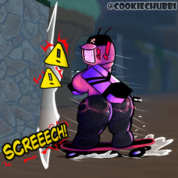 big_breasts big_butt breasts butt clothing electronics female for_a_head hat headgear headwear not_furry rear_view skateboard solo television vehicle cookiechubbi forsaken_(roblox) veeronica humanoid 1:1 hi_res