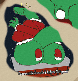 anthro anus belly big_belly big_breasts big_butt bodily_fluids bottomless breasts butt butt_focus butt_grab clitoris clothed clothing costume disembodied_hand duo egg egg_from_vagina eyewear female genitals glasses hand_on_butt holidays huge_breasts huge_butt non-mammal_breasts oviposition pregnant pregnant_anthro pregnant_female santa_costume solo_focus spread_butt spreading text topwear topwear_only vulva snapps christmas snanta_(snapps) reptile scalie snake animated english_text