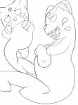 anthro duo empty_eyes erection looking_at_viewer male open_mouth penis simple_background smile stare teeth tongue tongue_out white_background ferret_cyan canid canine fox ghost mammal spirit 2014 digital_drawing_(artwork) digital_media_(artwork) greyscale hi_res line_art monochrome