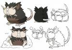 ambiguous_gender black_body black_fur brown_eyes fur overweight red_eyes simple_background solo text white_background nintendo pokemon alolan_form alolan_raticate generation_7_pokemon mammal pokemon_(species) regional_form_(pokemon) rodent absurd_res concept_art digital_media_(artwork) hi_res japanese_text model_sheet official_art