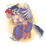 anthro carrying_another carrying_person duo male piggyback sleeping t_n_b_u lifewonders tokyo_afterschool_summoners garmr_(tas) pollux_(tas) canid canine canis domestic_dog human mammal