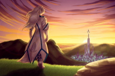 anthro city cloud crystal_empire hair male mountain outside sky solo sunset white_hair toughset hasbro my_little_pony fan_character earth_pony equid equine horse mammal pony 2015 digital_media_(artwork)