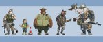 anthro barazoku belly bottomwear brown_body brown_fur clothing fur group hat headgear headwear kemono male overweight overweight_male pants police police_uniform shirt simple_background topwear uniform weapon kounfuyu avian bear canid canine canis domestic_dog felid herding_dog hyena mammal pantherine pastoral_dog rhinoceros tiger welsh_corgi 2020 absurd_res hi_res