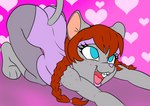 anthro ass_up blue_eyes braces breasts clothing female freckles grey_body hair heart_symbol leotard open_mouth red_hair simple_background solo stretching sweatband tail twintails_(hairstyle) joykill annah_squeaks mammal mouse murid murine rodent hi_res