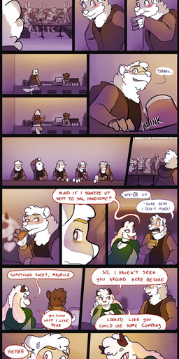 alcohol anthro bar beverage dialogue drinking female low_cut_shirt male text themuffinly muffin_(themuffinly) winnie_(themuffinly) chinchilla chinchillid domestic_ferret lagomorph leporid mammal mustelid musteline rabbit rodent true_musteline weasel absurd_res comic english_text hi_res