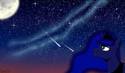 female feral horn moon night outside shooting_star sky solo star stargazing starry_sky sunset dunnowhattowrite friendship_is_magic hasbro my_little_pony mythology princess_luna_(mlp) equid equine mammal mythological_creature mythological_equine unicorn wallpaper