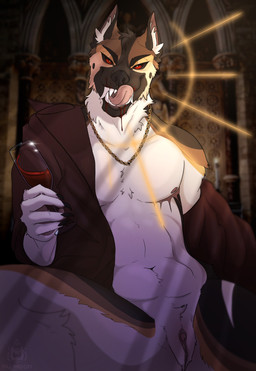 andromorph anthro blood blood_in_mouth bodily_fluids container cup drinking_glass genitals glass glass_container glass_cup intersex jewelry looking_at_viewer mastectomy_scar necklace nipples red_eyes scar sitting solo tongue tongue_out visibly_trans vulva wine_glass nu_m00n queenbup canid canine canis domestic_dog german_shepherd herding_dog mammal pastoral_dog vampire 2023 absurd_res hi_res trans_(lore)